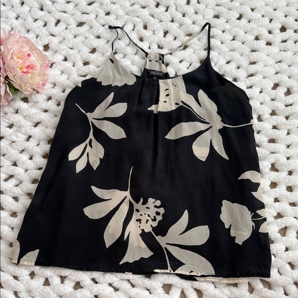 Lucky Brand Black Cream Floral Tank Size S